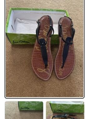 Sam Edelman Black and Brown T-Strap Sandals Size 10 EUC